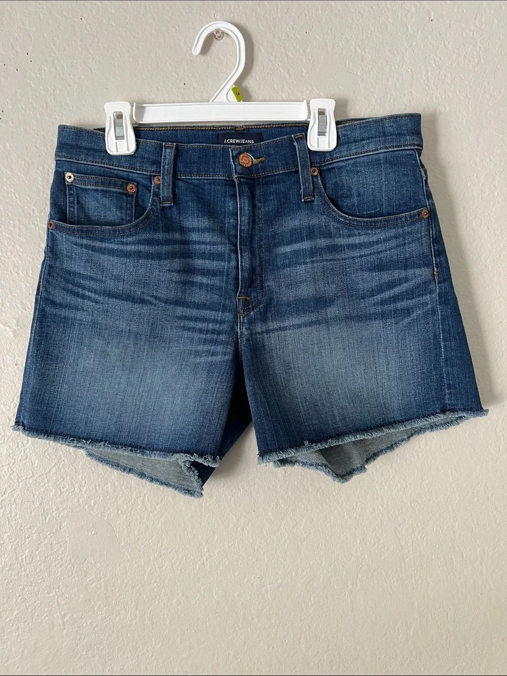 EUC J.Crew Medium Blue Denim Cutoff Shorts Raw Hem Size 28